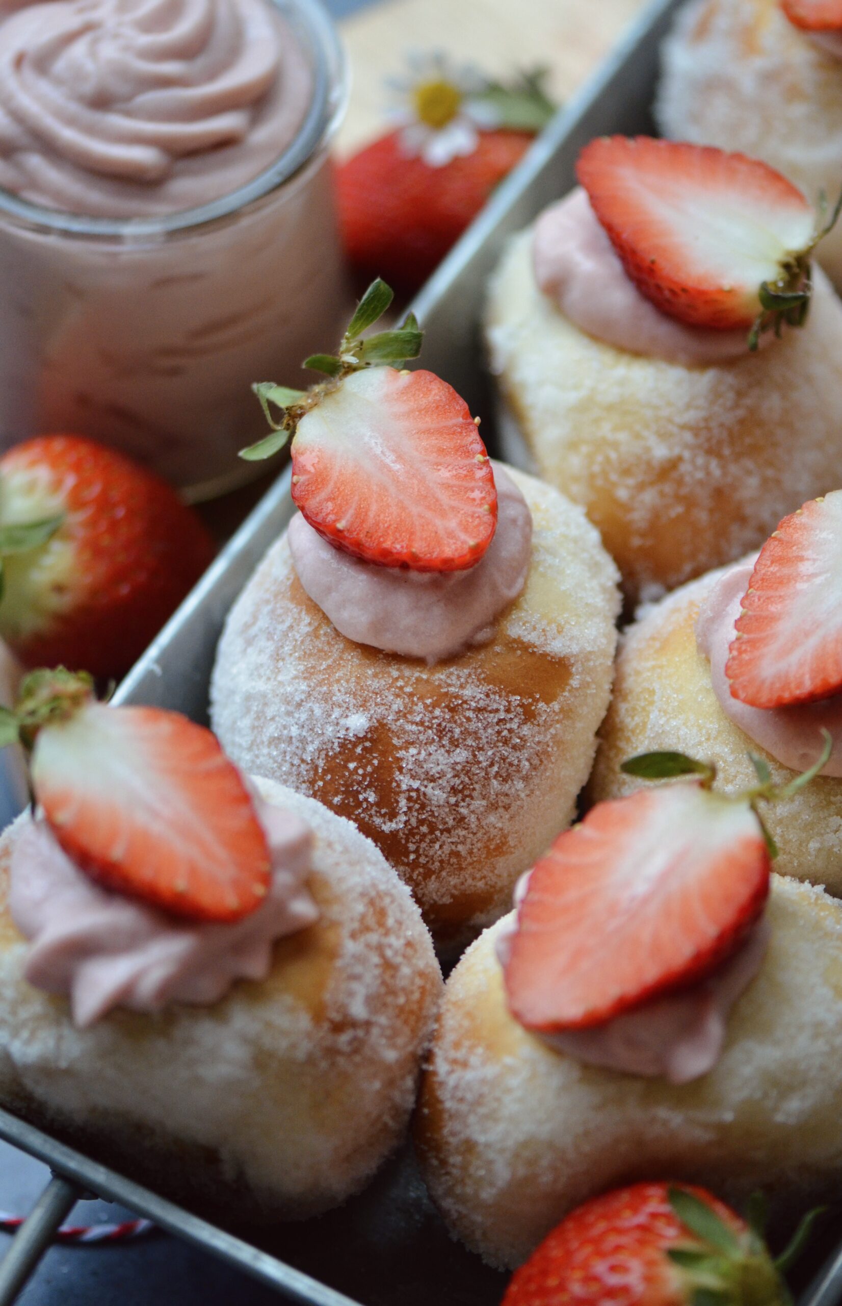 Air Fried Strawberry Bavarian Cream Filled Donuts!